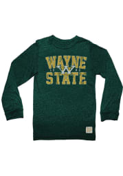 Original Retro Brand Wayne State Warriors Green Mock Twist Long Sleeve Fashion T Shirt