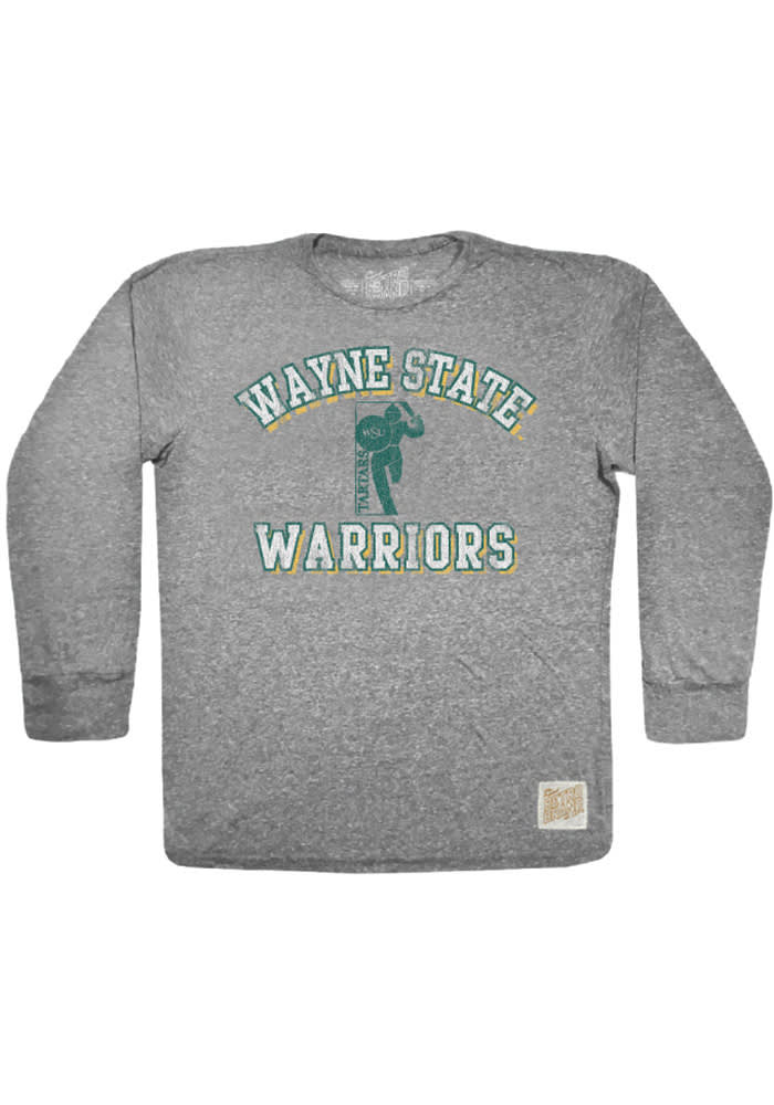 Original Retro Brand Wayne State Warriors Grey Triblend Long Sleeve Fashion T Shirt