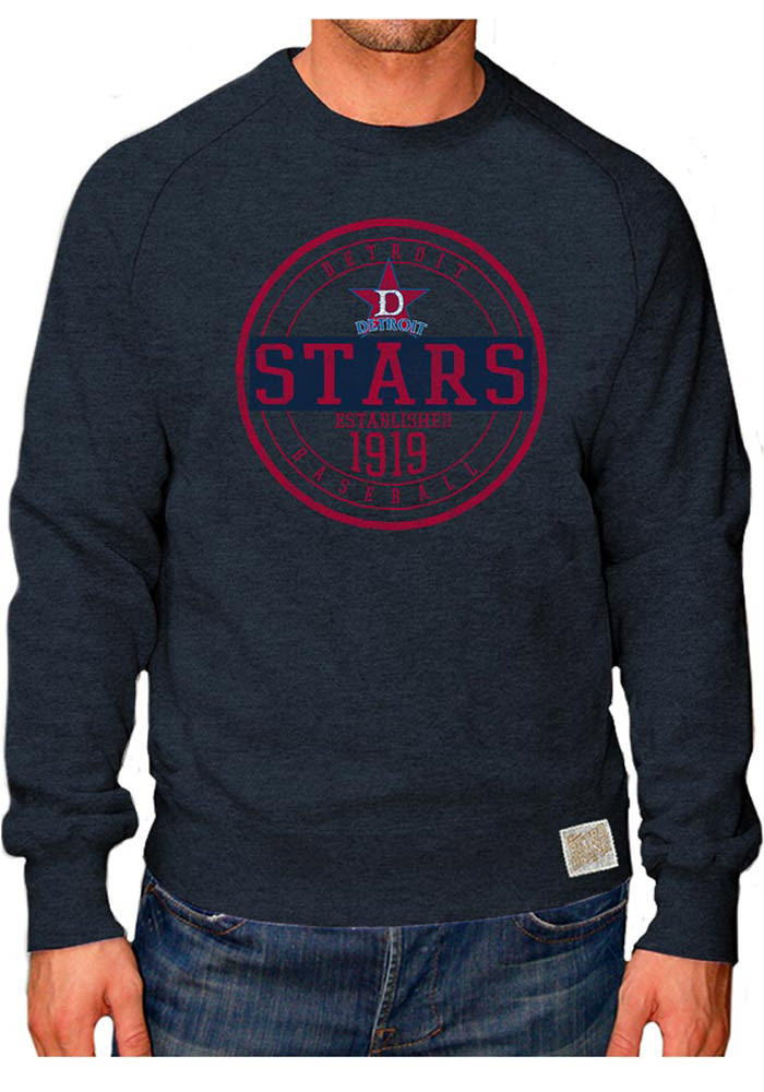 Original Retro Brand Detroit Stars Mens Navy Blue Raglan Crew Long Sleeve Fashion Sweatshirt