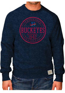 Original Retro Brand Cleveland Buckeyes Mens Navy Blue Raglan Crew Long Sleeve Fashion Sweatshir..