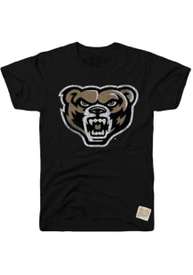 Original Retro Brand Oakland University Golden Grizzlies Black Distressed Big Logo Short Sleeve ..