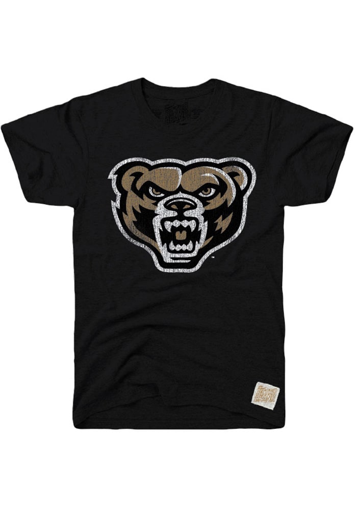 Original Retro Brand Oakland University Golden Grizzlies Black Distressed Big Logo Short Sleeve Fashion T Shirt