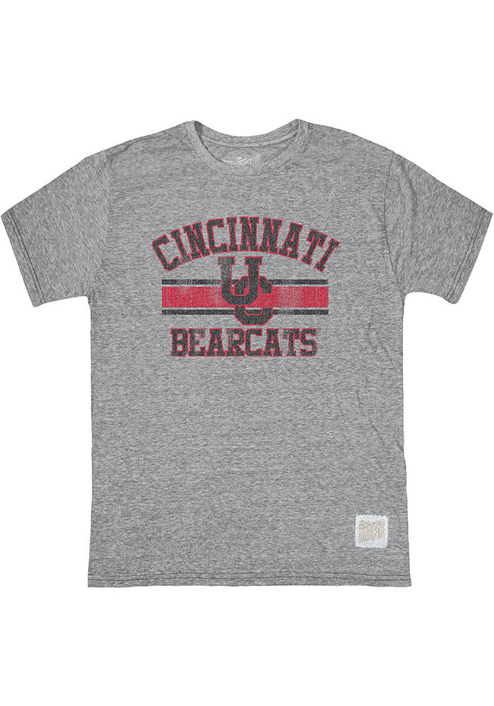 Original Retro Brand Cincinnati Bearcats Grey Triblend Stripe Number One Short Sleeve Fashion T Shirt