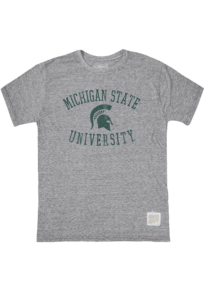 Original Retro Brand Michigan State Spartans Grey Full School Name Short Sleeve Fashion T Shirt