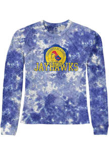 Original Retro Brand Kansas Jayhawks Womens Blue Tie Dye Crop Crew Sweatshirt