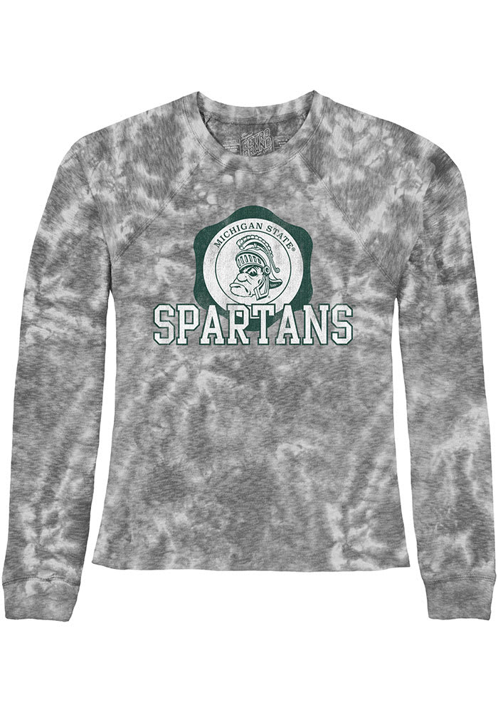 Original Retro Brand Michigan State Spartans Womens Grey Tie Dye Crop Crew Sweatshirt
