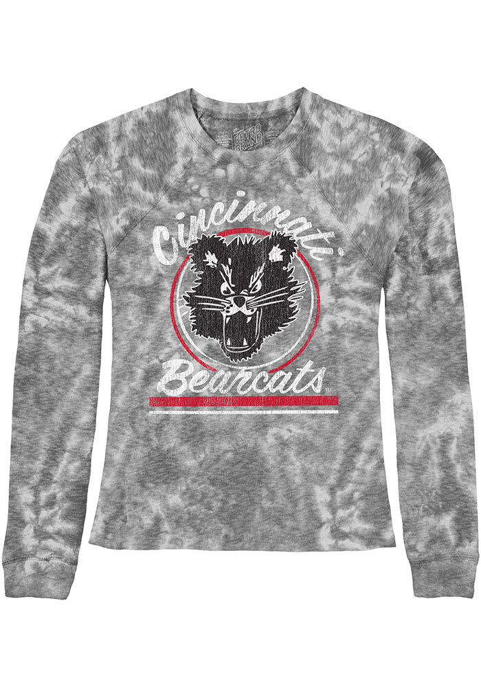 Original Retro Brand Cincinnati Bearcats Womens Grey Tie Dye Script Mascot Crop Crew Sweatshirt