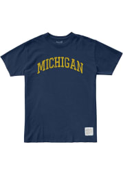 Original Retro Brand Michigan Wolverines Navy Blue Arch Name Short Sleeve Fashion T Shirt