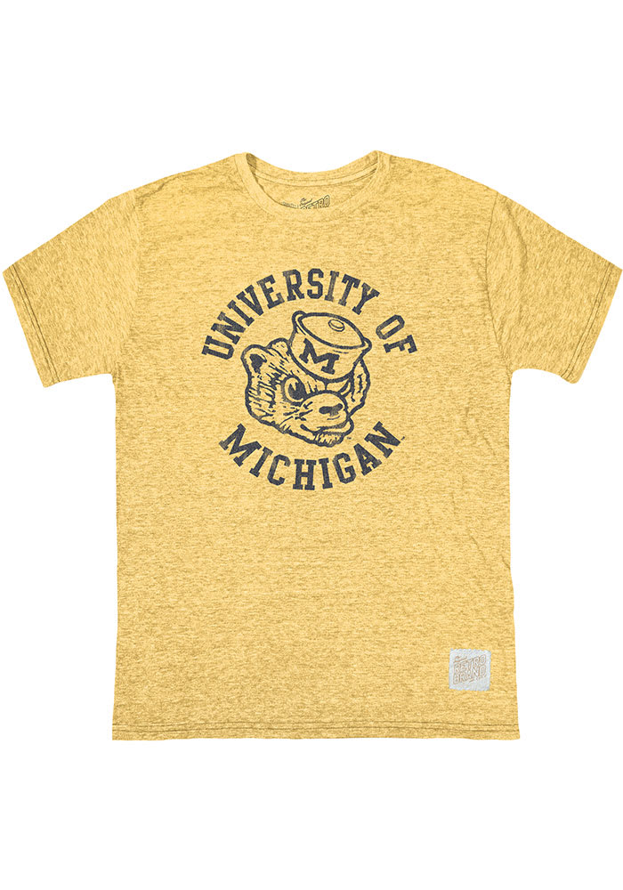 Original Retro Brand Michigan Wolverines Yellow Full School Name Short Sleeve Fashion T Shirt