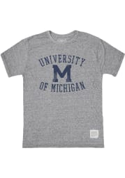 Original Retro Brand Michigan Wolverines Grey Full School Name Short Sleeve Fashion T Shirt