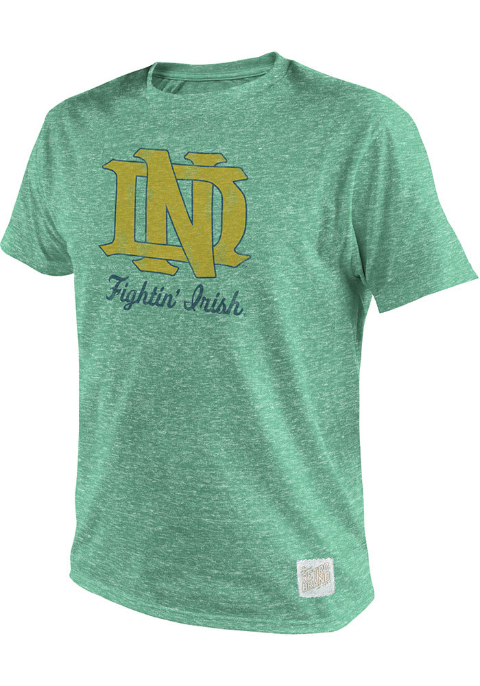 Original Retro Brand Notre Dame Fighting Irish Green Locked logo Short Sleeve Fashion T Shirt