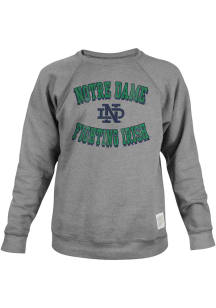 Original Retro Brand Notre Dame Fighting Irish Mens Grey Number One Arch Logo Long Sleeve Fashio..