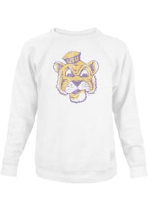 Original Retro Brand LSU Tigers Mens White Distressed Triblend Long Sleeve Fashion Sweatshirt