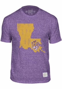 Original Retro Brand LSU Tigers Purple Distressed State of LSU Short Sleeve Fashion T Shirt