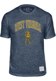 Original Retro Brand West Virginia Mountaineers Navy Blue Arch Mascot Short Sleeve Fashion T Shi..