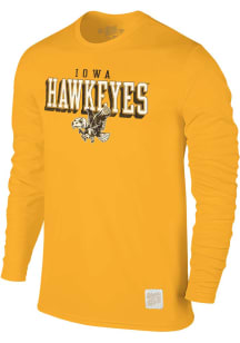 Mens Iowa Hawkeyes Gold Original Retro Brand Bevel Vault Mascot Long Sleeve Fashion T Shirt