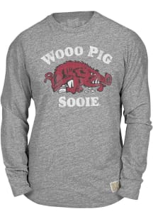 Original Retro Brand Arkansas Razorbacks Grey Retro Slobbering Hog Long Sleeve Fashion T Shirt