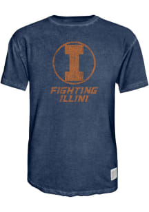 Original Retro Brand Illinois Fighting Illini Navy Blue Distressed Circle Logo Short Sleeve Fash..