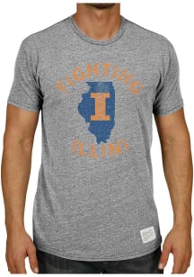 Original Retro Brand Illinois Fighting Illini Grey Distressed Number One State Short Sleeve Fash..