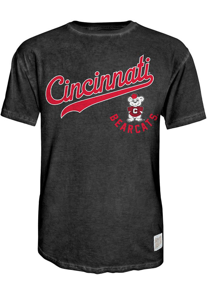Cincinnati Bearcats Black Vintage Script Tail Short Sleeve Fashion T Shirt