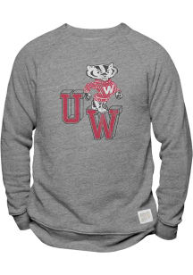 Mens Wisconsin Badgers Grey Original Retro Brand Vintage Bucky Triblend Fashion Sweatshirt