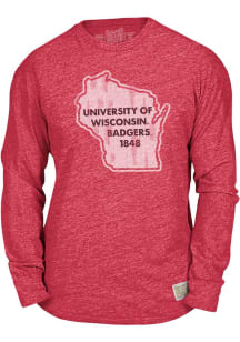 Mens Wisconsin Badgers Red Original Retro Brand State Triblend Long Sleeve Fashion T Shirt