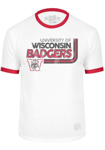 Wisconsin Badgers White Original Retro Brand Vintage Mascot Ringer Short Sleeve Fashion T Shirt