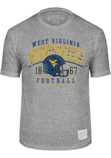 Original Retro Brand West Virginia Mountaineers Grey Football Helmet Short Sleeve Fashion T Shir..
