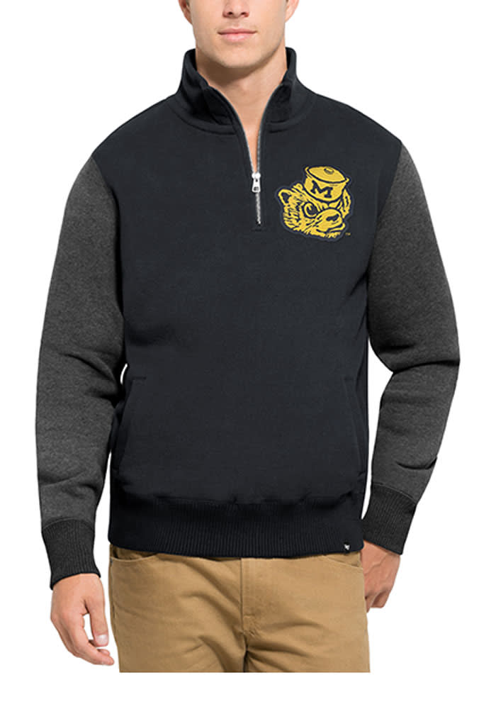 47 Michigan Wolverines Mens Navy Blue Triple Coverage Long Sleeve 1/4 Zip Fashion Pullover