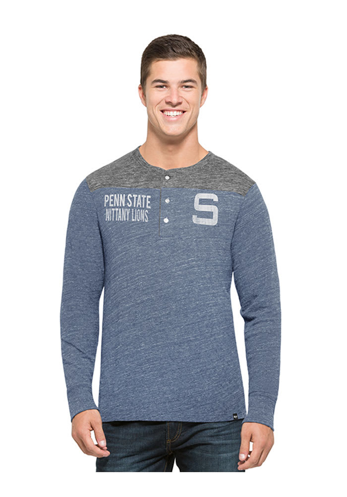 47 Penn State Nittany Lions Navy Blue Neps Henley Long Sleeve Fashion T Shirt