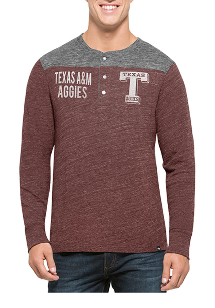 47 Texas A&M Aggies Maroon Neps Henley Long Sleeve Fashion T Shirt
