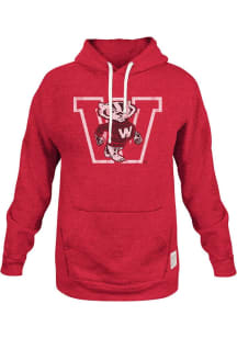 Mens Wisconsin Badgers Red Original Retro Brand Big Logo Long Sleeve Fashion Hood