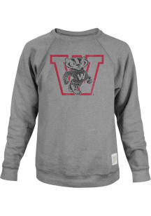 Original Retro Brand Wisconsin Badgers Mens Grey Big Logo Long Sleeve Crew Sweatshirt