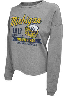 Womens Michigan Wolverines Grey Original Retro Brand Banner Crew Sweatshirt