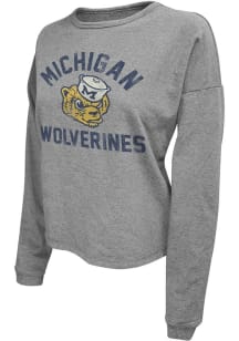 Womens Michigan Wolverines Grey Original Retro Brand Arch Crew Sweatshirt