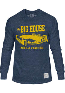 Mens Michigan Wolverines Navy Blue Original Retro Brand Football Big House Long Sleeve Fashion T..