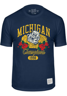 Michigan Wolverines Navy Blue Original Retro Brand Football 1998 Rose Bowl Champions Short Sleev..