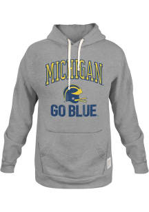 Mens Michigan Wolverines Grey Original Retro Brand Go Blue Football Long Sleeve Fashion Hood