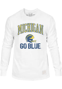 Mens Michigan Wolverines White Original Retro Brand Go Blue Football Long Sleeve Fashion T Shirt