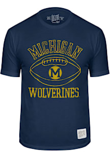 Original Retro Brand Michigan Wolverines Blue Number One Vintage Football Short Sleeve Fashion T S..