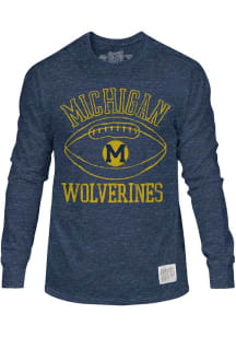 Mens Michigan Wolverines Blue Original Retro Brand Number One Vintage Football Long Sleeve Fashion..