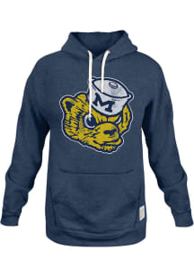 Mens Michigan Wolverines Navy Blue Original Retro Brand Vintage Logo Long Sleeve Fashion Hood