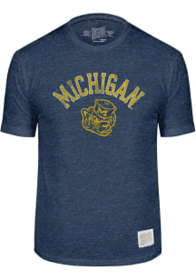Michigan Wolverines Blue Original Retro Brand Vintage Arch Mascot Short Sleeve Fashion T Shirt