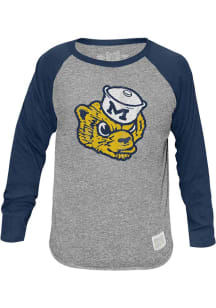 Mens Michigan Wolverines Grey Original Retro Brand Vintage Logo Long Sleeve Fashion T Shirt