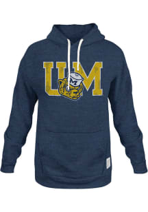 Mens Michigan Wolverines Blue Original Retro Brand Vintage Initials Long Sleeve Fashion Hood
