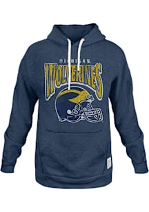 Mens Michigan Wolverines Blue Original Retro Brand Football Helmet Team Name Long Sleeve Fashion H..