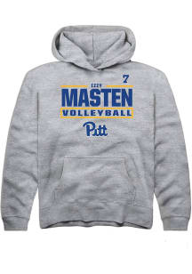 Izzy Masten Rally Youth Grey Pitt Panthers NIL Stacked Box Long Sleeve Player Hoodie