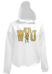 Original Retro Brand West Virginia Mountaineers Womens White Fleece Crop Hoodie Hooded Sweatshir..