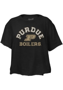 Original Retro Brand Purdue Boilermakers Womens Black Crop Slub Short Sleeve T-Shirt