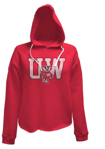 Womens Wisconsin Badgers Red Original Retro Brand Fleece Crop Hoodie Hooded Sweatshirt